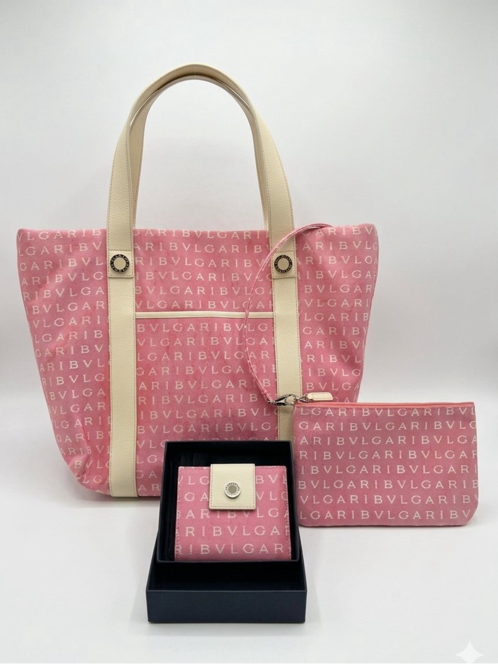 Deadstock Vintage BVLGARI Pink Monogram Tote Bag & Wallet Set - Unworn
